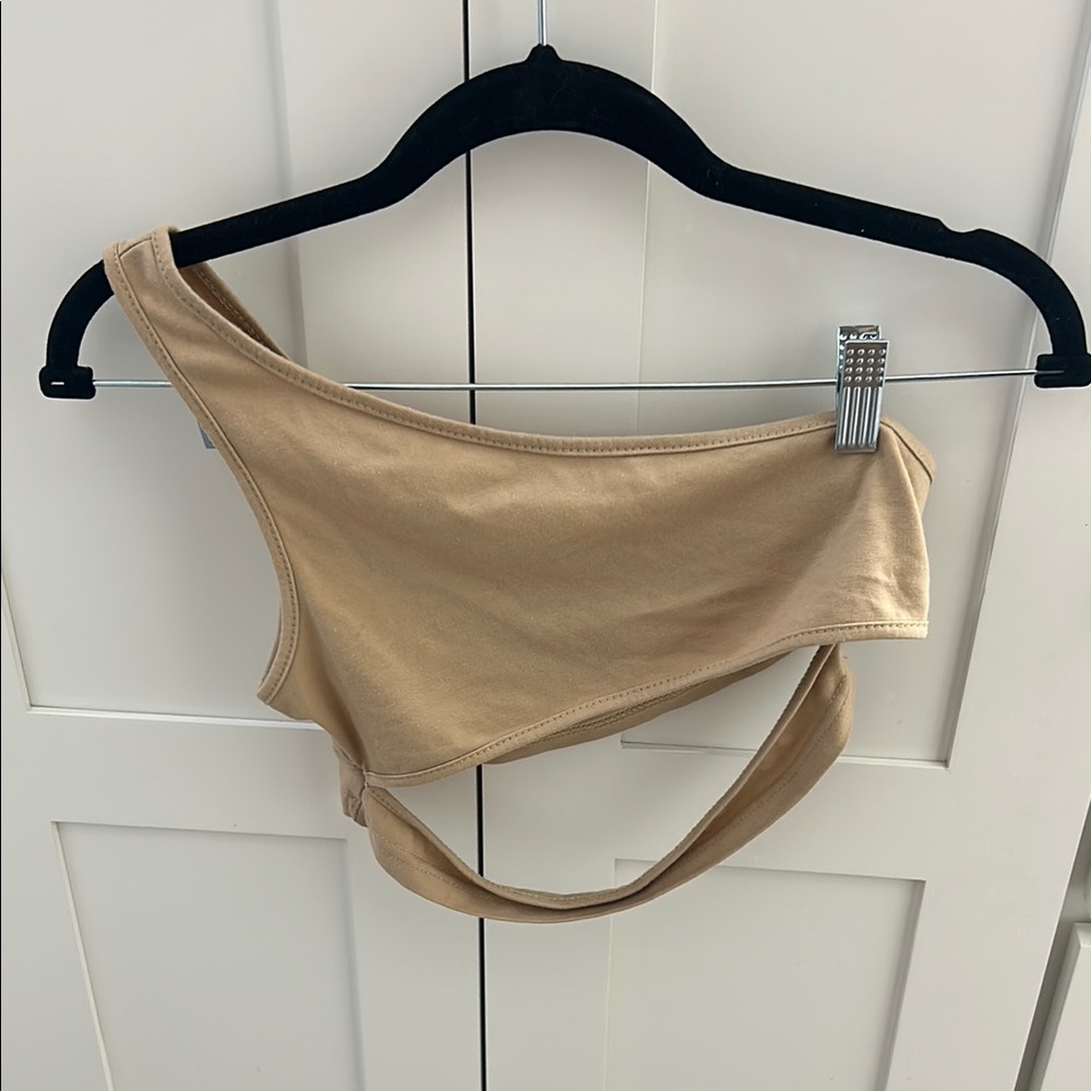 Tan One-Shoulder Crop Top